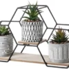 Unyqoos ® Moderne Set van 3 Geometrische Kunstplanten met Metalen en Houten Stand voor Woondecoratie