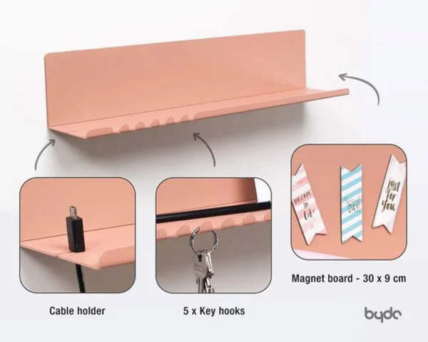 Unyqoos ® Stijlvol Wandrek met Haken en Kabelhouder voor Diverse Ruimtes