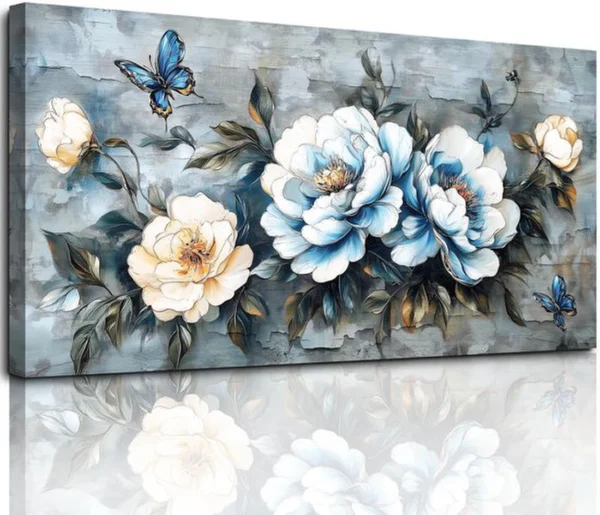 Unyqoos® Elegante Canvas Wandkunst met Pioenrozen en Vlinders voor Moderne Interieurs