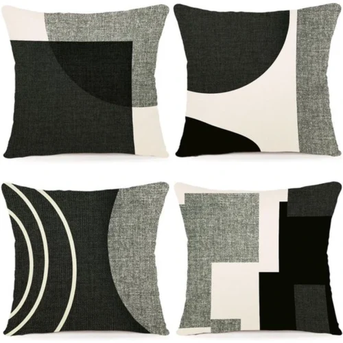 Unyqoos ® Kleurrijke Geometrische Linnen Kussenhoezen Set van 4 voor Binnen en Buiten 40 x 40 cm