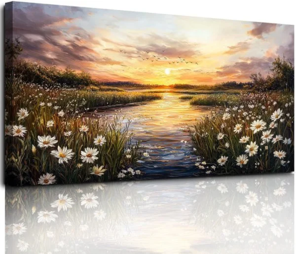P-87213230376350-20260406123253.webp Unyqoos® Adembenemende Zonsondergang Canvas Kunstwerk voor Moderne Interieurdecoratie in Woon- en Slaapkamers