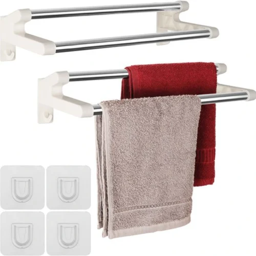Unyqoos ® Innovatieve Zelfklevende Handdoekhouder Set met Stalen Stangen voor Badkamer en Keuken