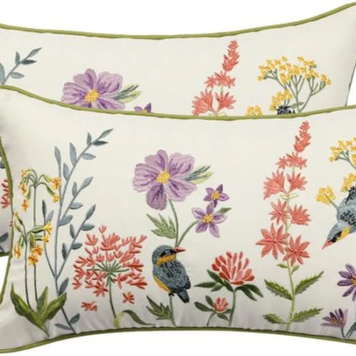 Unyqoos ® Set van 2 Kussenslopen met Bloemenborduurwerk en Vogeldesign voor Slaapkamer en Tuin
