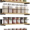 Unyqoos ® Kruidenrekken Set van 4 voor Wandmontage in Keuken en Meer, Grenenhout en Metaal, 40 x 9 cm