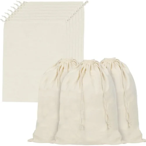 Unyqoos ® Milieuvriendelijke Herbruikbare Katoenen Tassen voor Groenten en Fruit met Trekkoord