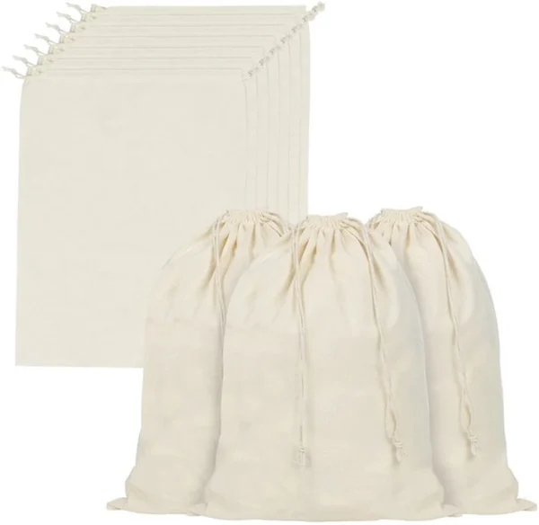 Unyqoos ® Milieuvriendelijke Herbruikbare Katoenen Tassen voor Groenten en Fruit met Trekkoord