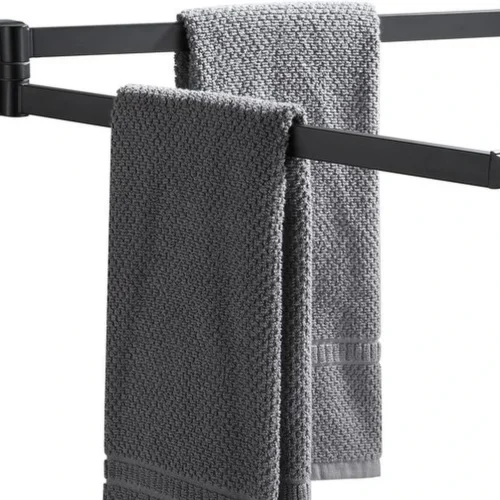 Unyqoos ® Elegant Zwart Wandgemonteerde Handdoekhouder met Dubbele Zwenkstangen van Roestvrij Staal