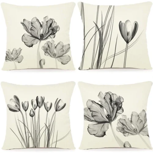 P-87213230426390-20260406112949.webp Unyqoos ® Sfeervolle Bloemen Sierkussenslopen Set van 4 in Linnen Look voor Binnen en Buiten, 40 x 40 cm