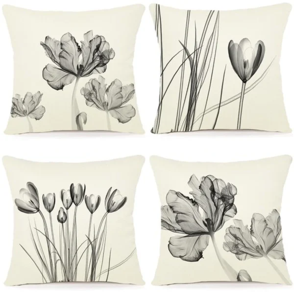 Unyqoos ® Sfeervolle Bloemen Sierkussenslopen Set van 4 in Linnen Look voor Binnen en Buiten, 40 x 40 cm