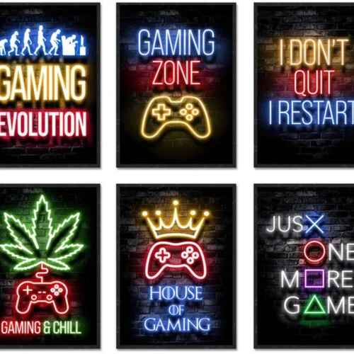 P-87213230428680-20260406123725.webp Unyqoos® Unieke Gaming Wanddecoratie Set met Neon Motieven voor Gamers en Tienerkamers