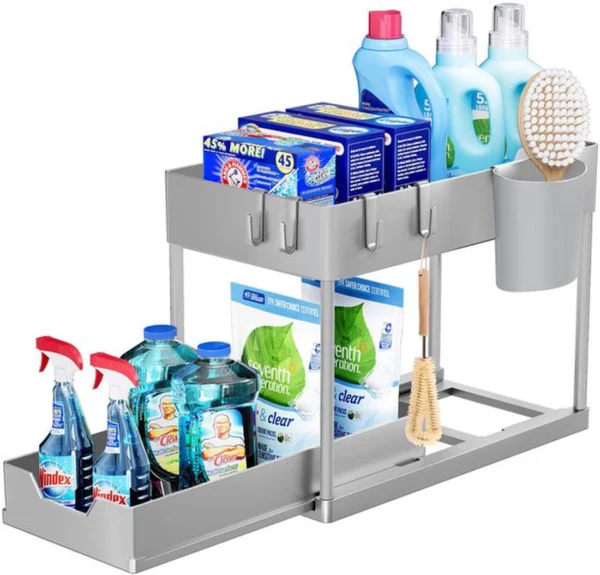Unyqoos ® Multifunctioneel Grijs Keuken- en Badkamer Organisatierek met Uittrekbare Lade