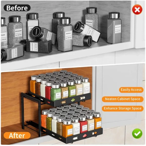 Unyqoos® Handige Uittrekbare Keukenorganizer Met Verstelbare Hoogte Voor Optimale Kastruimte