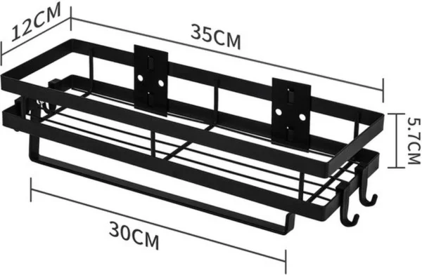 Unyqoos ® Kruidenrek Muurmontage met Keukenrolhouder en Haken voor Keukenorganisatie, 35 cm, Zwart