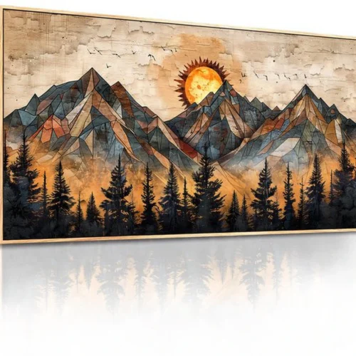 Unyqoos® Elegante Gouden Geometrische Bergen Canvas Kunstwerk voor Stijlvol Interieurdecor