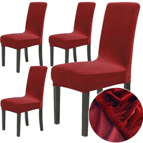 Unyqoos ® Set van 4 Luxe Fluwelen Stoelhoezen voor Diverse Stoeltypes in Wijnrode Kleur