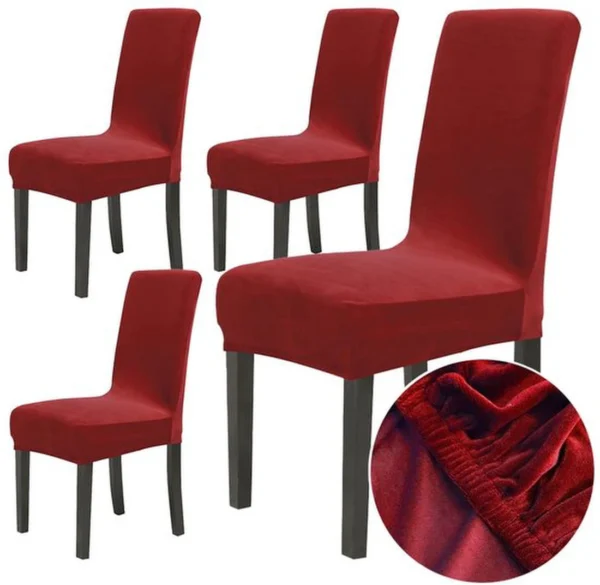 Unyqoos ® Set van 4 Luxe Fluwelen Stoelhoezen voor Diverse Stoeltypes in Wijnrode Kleur