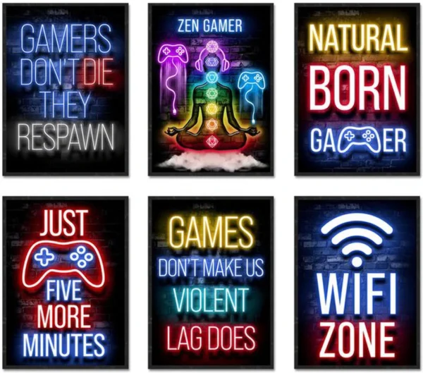 Unyqoos® Unieke Gaming Wanddecoratie Set van 6 Stuks voor de Ultieme Sfeer in Je Gamekamer