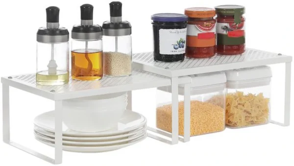 Unyqoos ® Kruidenrek Set voor Keukenorganisatie – Uitbreidbaar en Stapelbaar, Wit Metaal, 2 Stuks