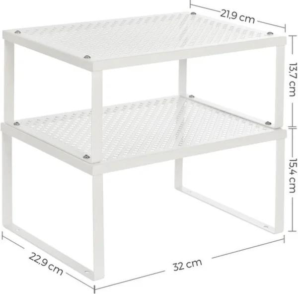 Unyqoos ® Kruidenrek Set voor Keukenorganisatie – Uitbreidbaar en Stapelbaar, Wit Metaal, 2 Stuks