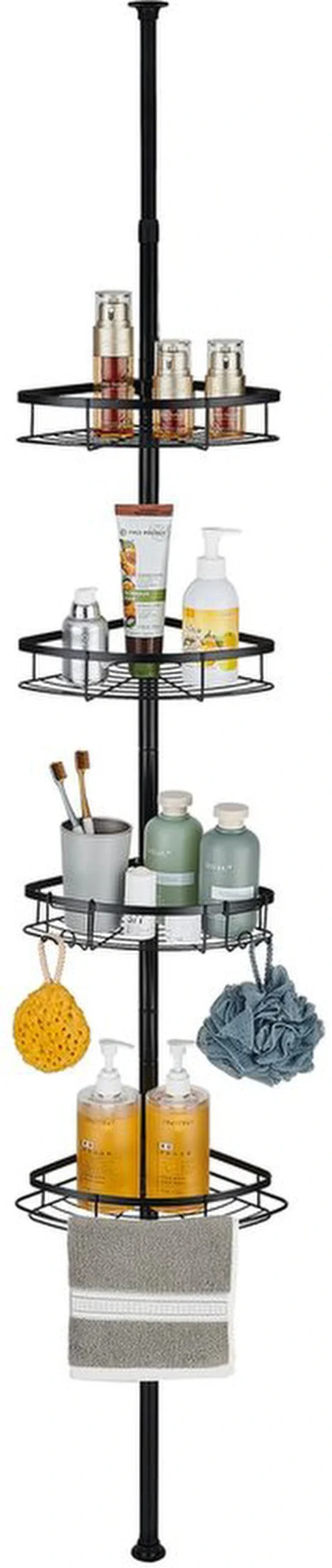 Unyqoos ® Verstelbare Hoek Douche Organizer met Uitschuifbare Stang en Vier Opbergmanden