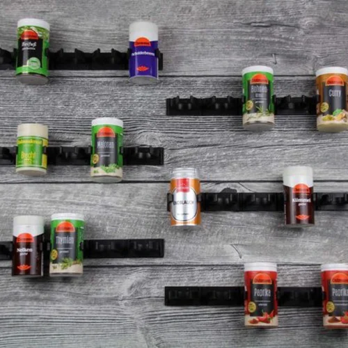 Unyqoos® Kruidenorganizer met Zelfklevende Strips en Clips voor Keukenkast, Zwart, 6 Stroken voor 30 Specerijen