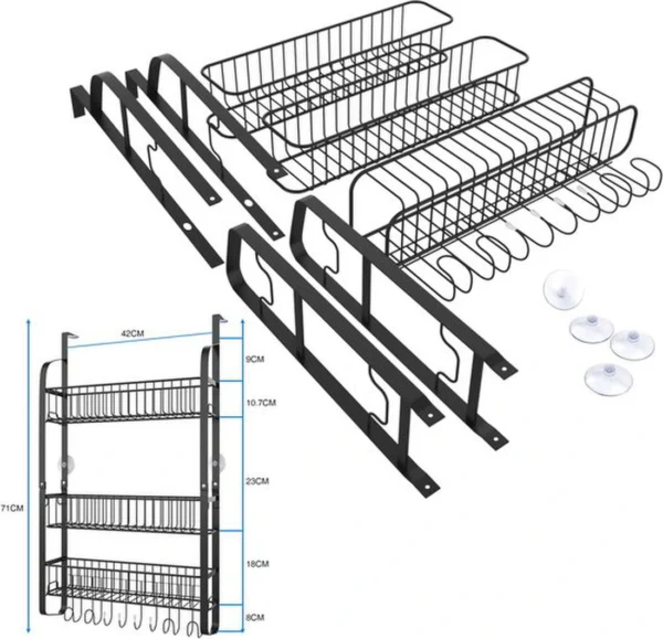 Unyqoos ® Multifunctioneel Hangend Keukenrek voor Koelkast met Drie Niveaus en 8 Haken