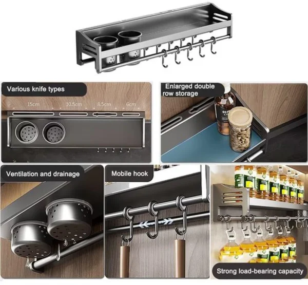 Unyqoos® Uitgebreide Muurbevestigde Kruidenorganizer voor Keuken en Badkamer met Flexibele Installatieopties