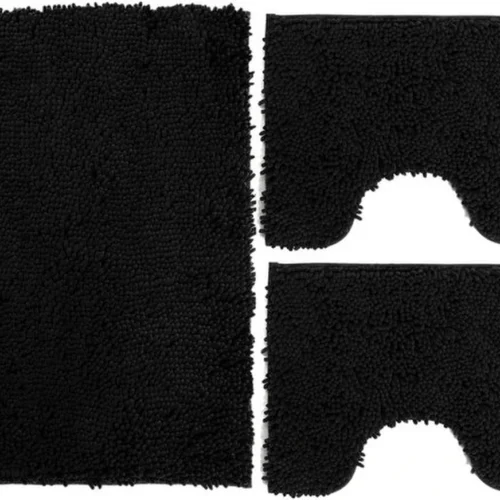 Unyqoos® Badkamer Comfort Microvezel Tapijtset - Luxe 3-Delige Antislip Matten in Stijlvolle Zwarttinten