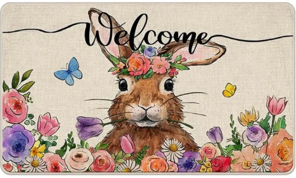 Unyqoos ® Charmante Pasen Deurmat met Konijnen en Bloemenpatroon, Perfect voor Binnen en Buiten Decoratie
