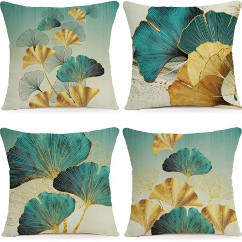 Unyqoos ® Kleurrijke Geometrische Linnen Kussenhoezen Set van 4 voor Binnen en Buiten, 40 x 40 cm