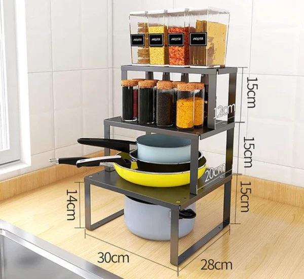 Unyqoos ® Veelzijdig en Stapelbaar Metalen Rek voor Keuken en Organisatie, Set van 2, Maat M: 30x20x15 cm