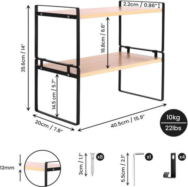 Unyqoos ® Stijlvol Houten Stapelrek voor Keuken, Bureau en Meer - Bruin en Zwart