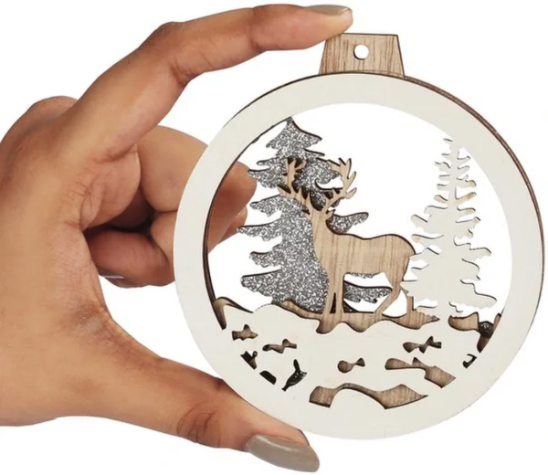 Unyqoos ® Houten Kerstdecoratie Set van 5 Stuks met Lasergesneden Ontwerpen voor Feestelijke Versiering