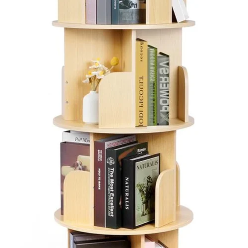 Unyqoos® Buitengewoon Praktisch 360° Draaibaar Boekenrek met Vier Niveau's en Vier Stevige Poten in Natuurlijke Kleur