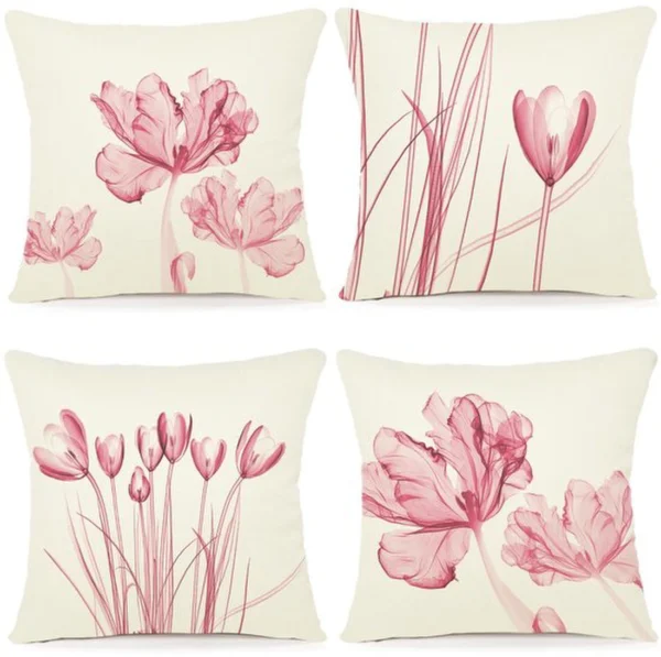 Unyqoos ® Set van 4 Bloemenprint Kussenhoezen 40 x 40 cm voor Binnen en Buiten