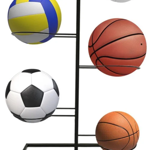 P-87213230495910-20260406082727.webp Unyqoos® Ruimtebesparende Verticale Ballenhouder met Uittrekbare Opbergrekken voor Sportballen