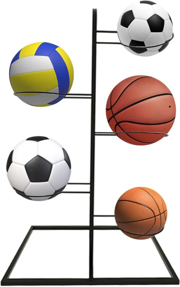 Unyqoos® Ruimtebesparende Verticale Ballenhouder met Uittrekbare Opbergrekken voor Sportballen