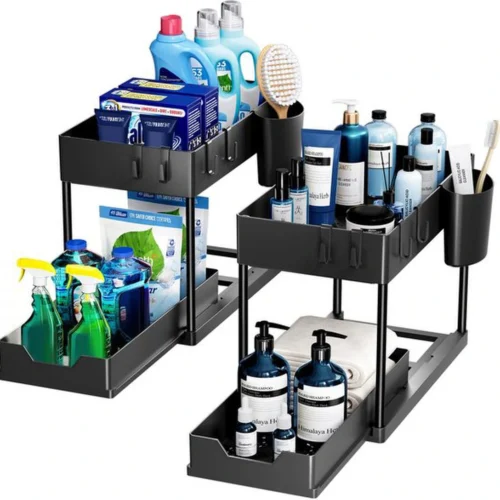 P-87213230506410-20260406094321.webp Unyqoos® Multifunctioneel Tweelaags Onderkast Organizer Rek voor Keuken en Badkamer