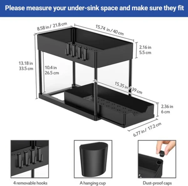 Unyqoos® Multifunctioneel Tweelaags Onderkast Organizer Rek voor Keuken en Badkamer