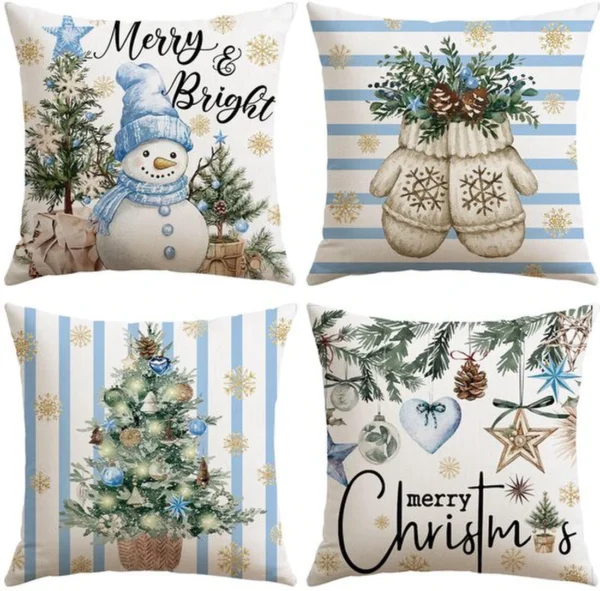 P-87213230526520-20260406110329.webp Unyqoos® Set van 4 decoratieve kerstkussenhoezen met sneeuwpop motief voor woonkamer en slaapkamer