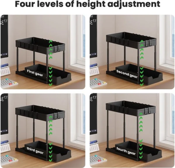 P-87213230534992-20260406095405.webp Unyqoos® Uittrekbare Dubbele Organizer met Haken voor Onder de Wastafel, Verstelbaar en Ruimtebesparend