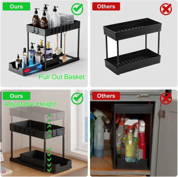 P-87213230534993-20260406095415.webp Unyqoos® Uittrekbare Dubbele Organizer met Haken voor Onder de Wastafel, Verstelbaar en Ruimtebesparend