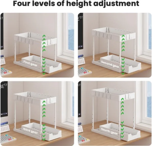 P-87213230534994-20260406095421.webp Unyqoos® Uittrekbare Dubbele Organizer met Haken voor Onder de Wastafel, Verstelbaar en Ruimtebesparend