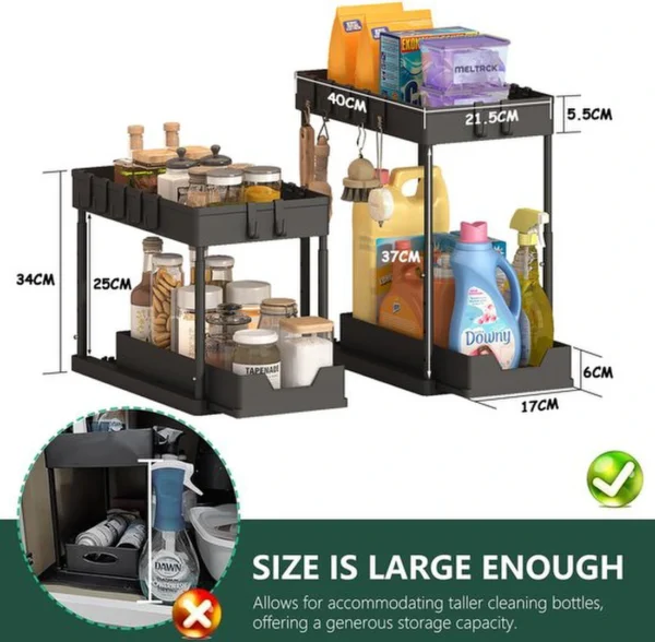 P-87213230534997-20260406095429.webp Unyqoos® Uittrekbare Dubbele Organizer met Haken voor Onder de Wastafel, Verstelbaar en Ruimtebesparend