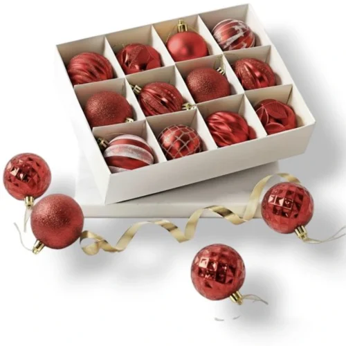 Unyqoos® Set van 12 decoratieve rode kerstballen voor een feestelijke kerstboom