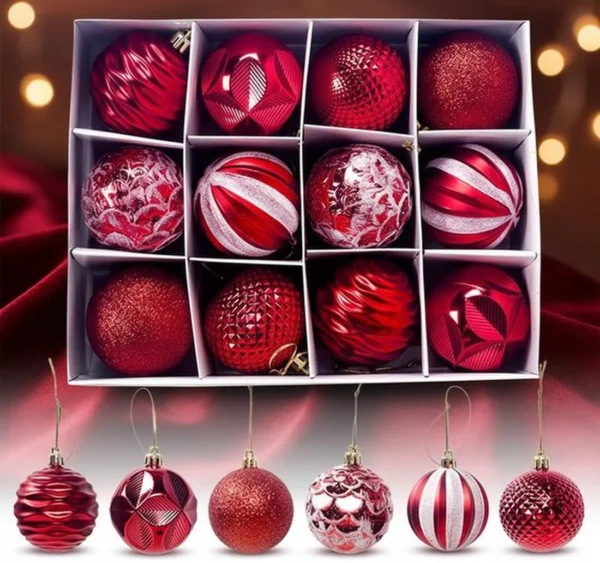 Unyqoos® Set van 12 decoratieve rode kerstballen voor een feestelijke kerstboom