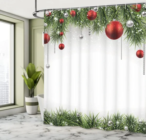 P-87213230562231-20260403112627.webp Unyqoos® Stijlvol Kerstthema Douchegordijn met Ornamenten en Haken 175x180 cm