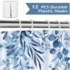 Unyqoos® Stijlvol douchegordijn met blauwe eucalyptus bladeren, waterdicht en wasbaar inclusief haken