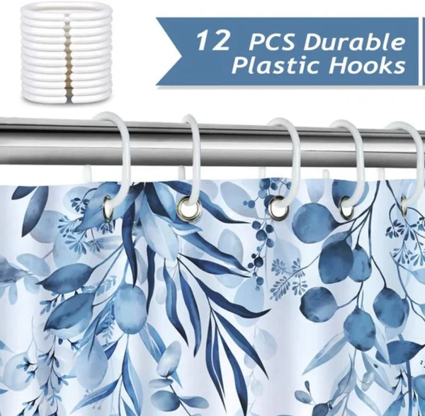 Unyqoos® Stijlvol douchegordijn met blauwe eucalyptus bladeren, waterdicht en wasbaar inclusief haken