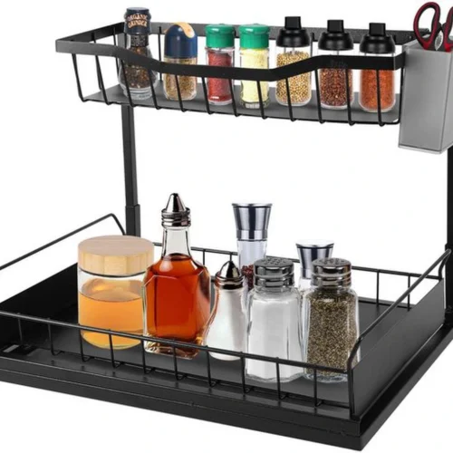 Unyqoos® Dubbel Laags Onderkast Organizer Met Uittrekbare L-Vorm Voor Keuken En Badkamer
